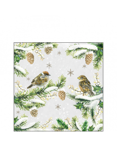 Napkin 25 Sparrows in snow FSC Mix