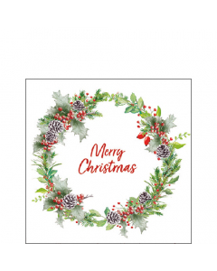 Napkin 25 Holiday wreath white FSC Mix