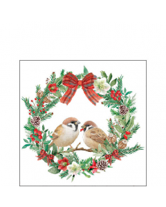 Napkin 25 Sparrows in wreath FSC Mix