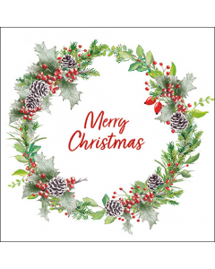 Napkin 33 Holiday wreath white FSC Mix