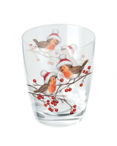 Water glass 0.25 L Christmas robins white