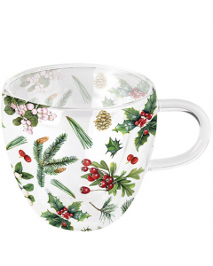 Double-walled glass Winter greenery white