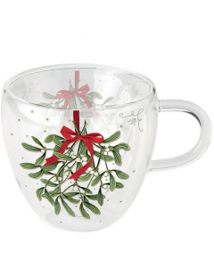 Double-walled glass 0.2 L Mistletoe with bow white