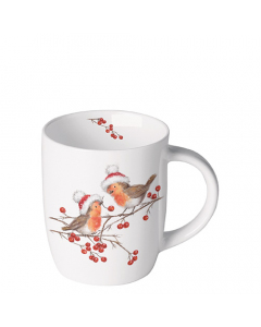 Mug 0.2 L Christmas robins white