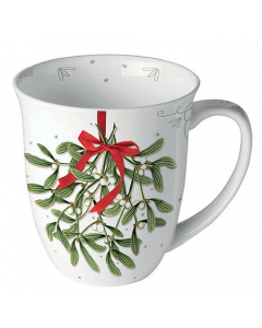 Mug 0.4 L Mistletoe with bow white