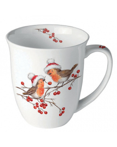 Mug 0.4 L Christmas robins white