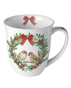 Mug 0.4 L Sparrows in wreath