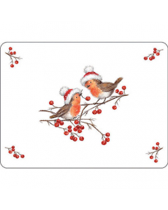 Placemat Christmas robins white