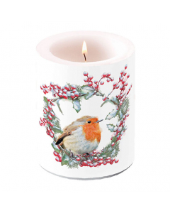 Candle big Robin in wreath