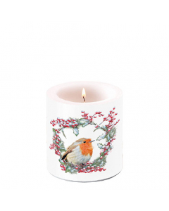 Candle small Robin in wreath