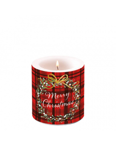 Candle small Christmas plaid red