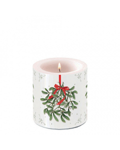 Candle small Mistletoe with bow white