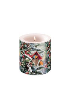 Candle small House with robins