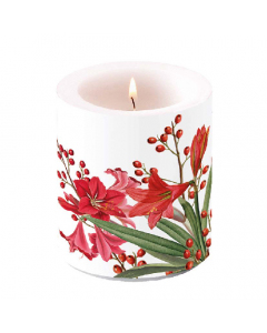 Candle medium Christmasbouquet white