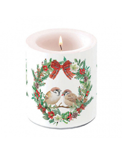 Candle medium Sparrows in wreath