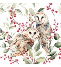 Napkin 33 Barn owl couple white FSC Mix