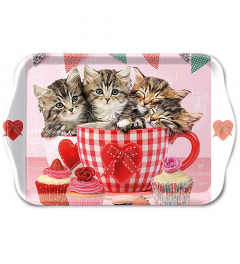 Tray melamine 13x21 cm Cats in tea cups