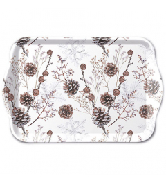 Tray melamine 13x21 cm Pine cones white