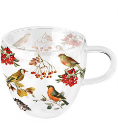 Double-walled glass 0.2 L Autumn birds