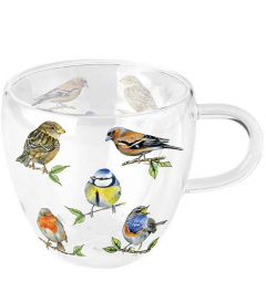 Double-walled glass 0.2 L Bird species white