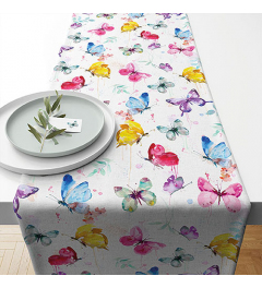 Table runner 40x150 cm Butterfly collection white