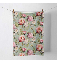 Kitchen towel Peonies composition green