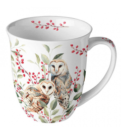 Mug 0.4 L Barn owl couple white