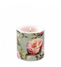 Candle small Peonies composition green