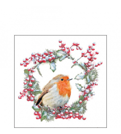 Napkin 25 Robin in wreath FSC Mix