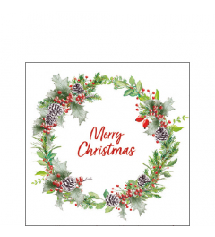 Napkin 25 Holiday wreath white FSC Mix