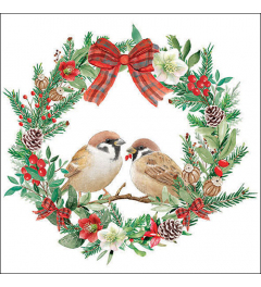 Napkin 33 Sparrows in wreath FSC Mix