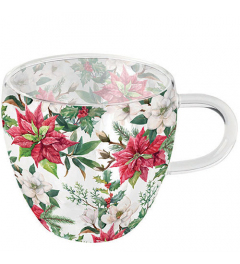 Double-walled glass 0.2 L Christmas florals