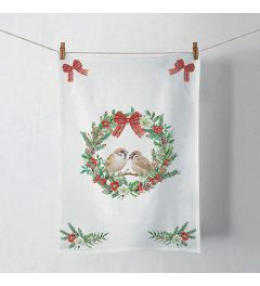 Kitchen towel Sparrows in wreath