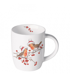 Mug 0.2 L Christmas robins white