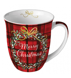 Mug 0.4 L Christmas plaid red