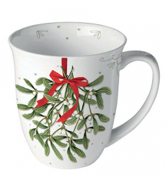 Mug 0.4 L Mistletoe with bow white