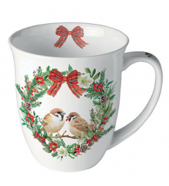 Mug 0.4 L Sparrows in wreath