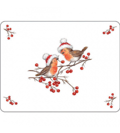 Placemat Christmas robins white