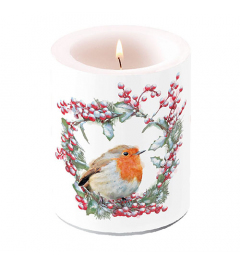 Candle big Robin in wreath