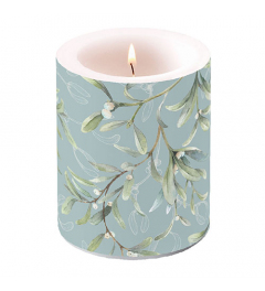 Candle big Mistletoe all over green