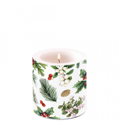 Candle small Winter greenery white