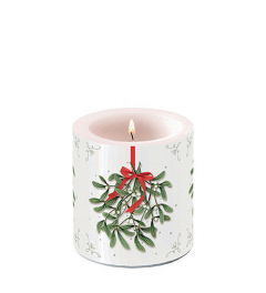 Candle small Mistletoe with bow white