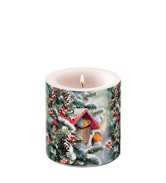 Candle small House with robins