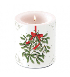 Candle medium Mistletoe with bow white