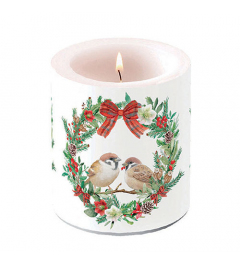 Candle medium Sparrows in wreath