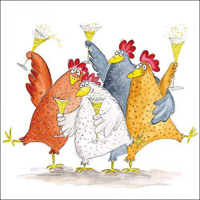Tovaglioli Celebrating Chickens Per Decoupage - 20 Pezzi 33x33 Cm Con Polli Danzanti