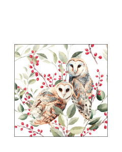 Napkin 25 Barn owl couple white FSC Mix