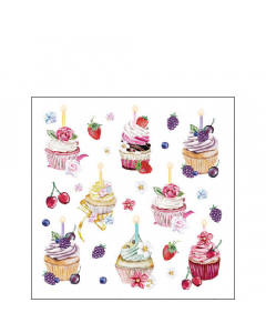 Napkin 25 Fruity cupcakes white FSC Mix