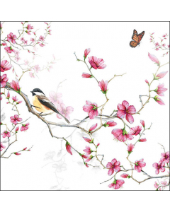 Napkin 33 Bird & blossom white FSC Mix