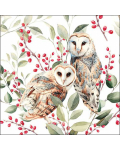 Napkin 33 Barn owl couple white FSC Mix